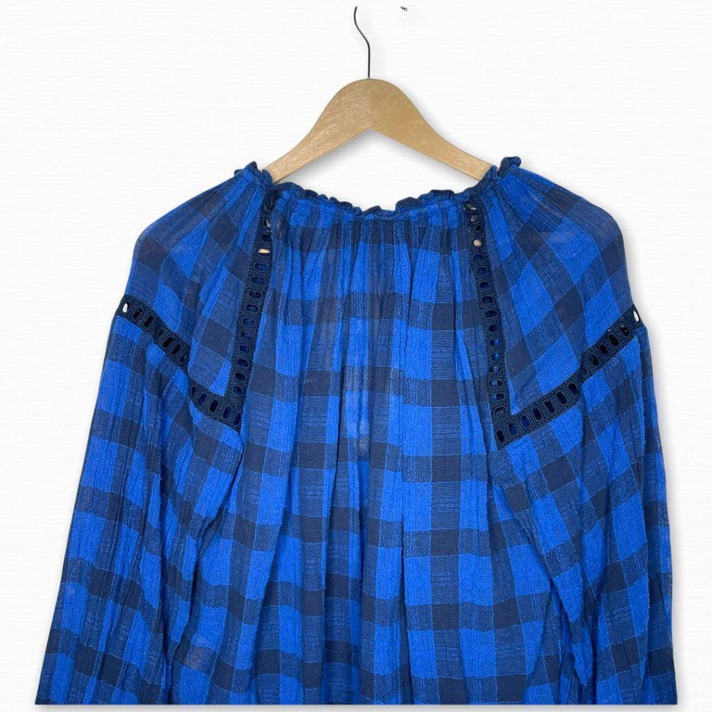 FREE PEOPLE Honey Grove Blue Plaid Top - Picture 9 of 10